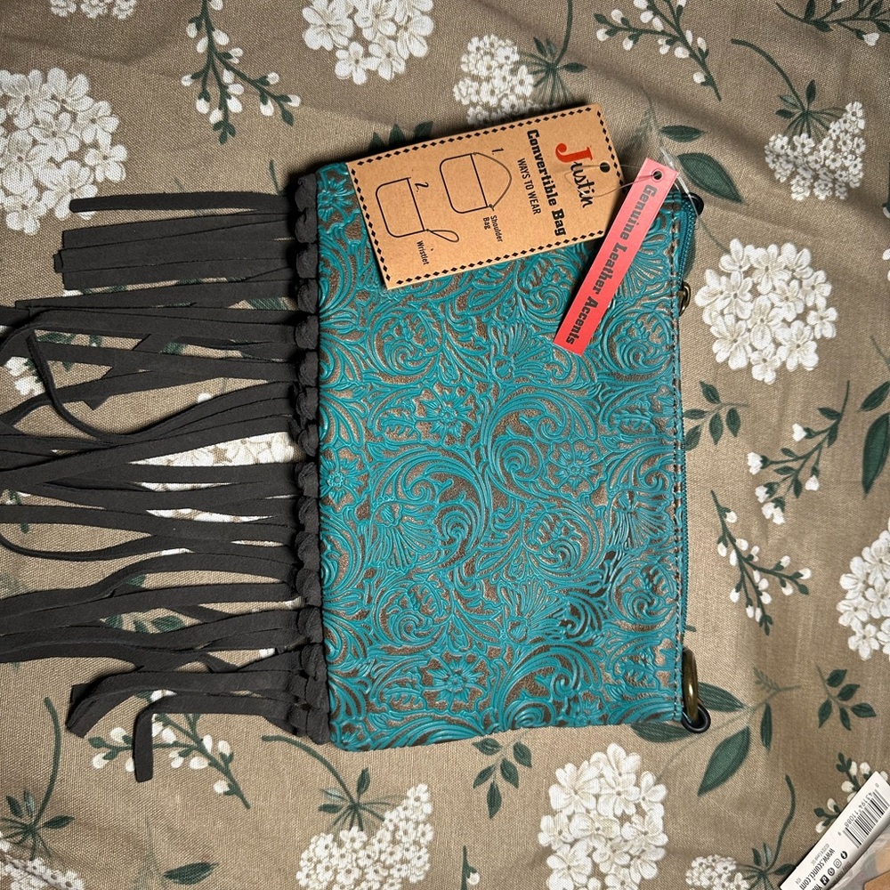 Justin Boots Turquoise and Black Patterned Clutch